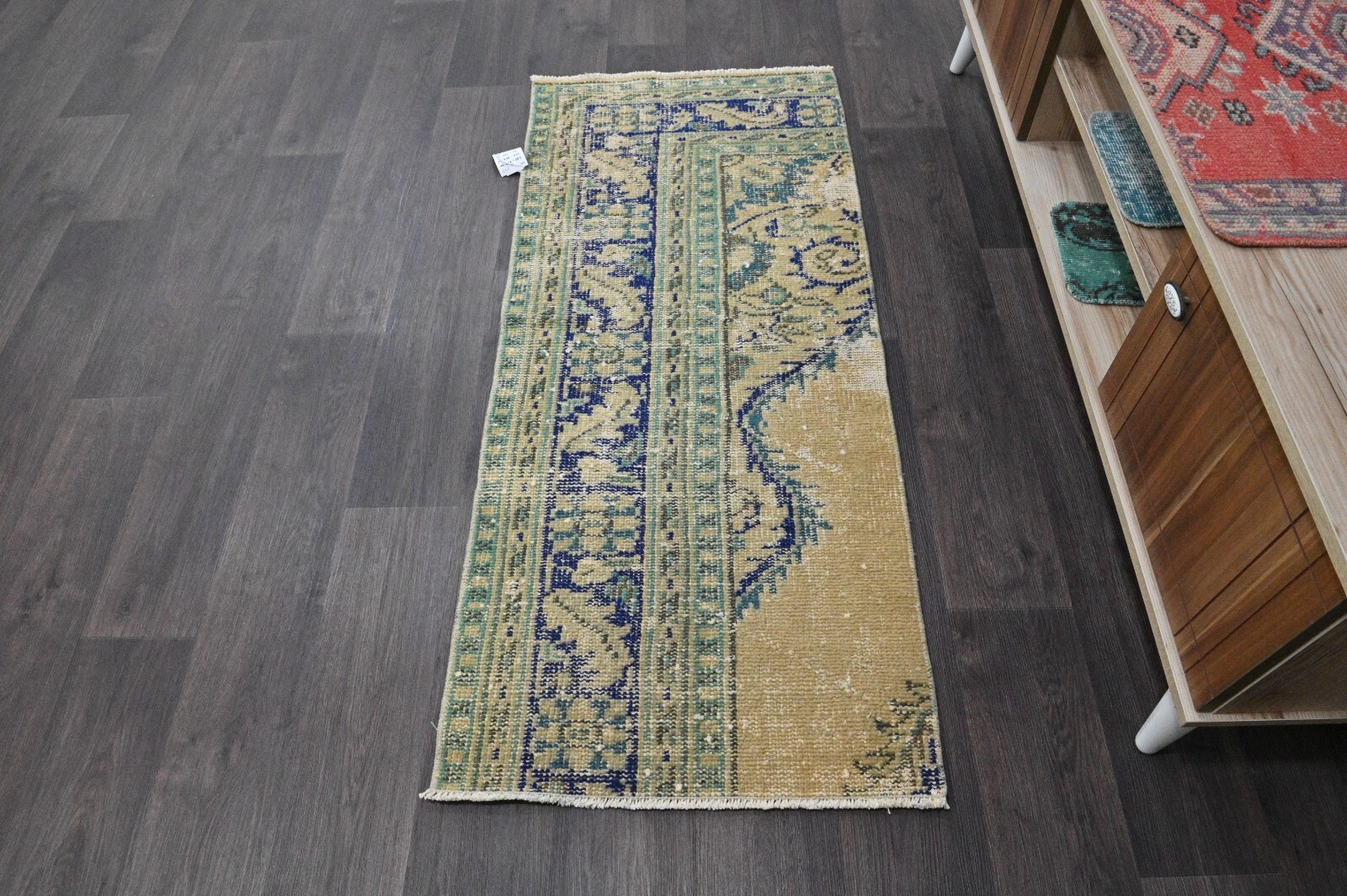 Vintage Turkish Runner Rug 2x5ft BEIGE Handmade Anatolian Oushak Hallway Wool gallery