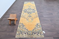 Vintage Turkish Runner Rug 3x10ft Wool Anatolian Handmade Hallway Oushak ORANGE