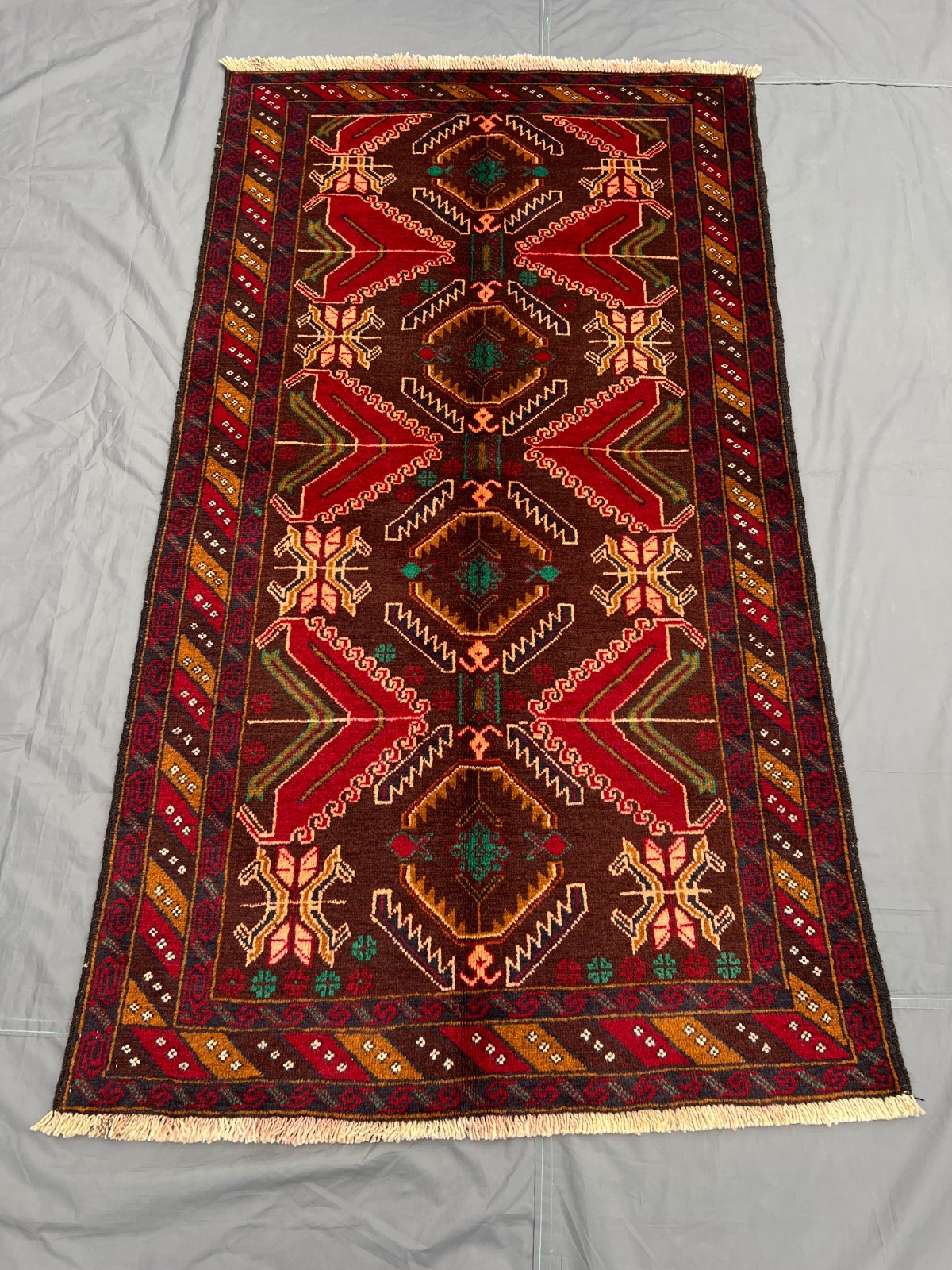 3'5x6'5 ft Vintage Baluchi Nomadic Geometric Hand Knotted Wool Area Rug gallery