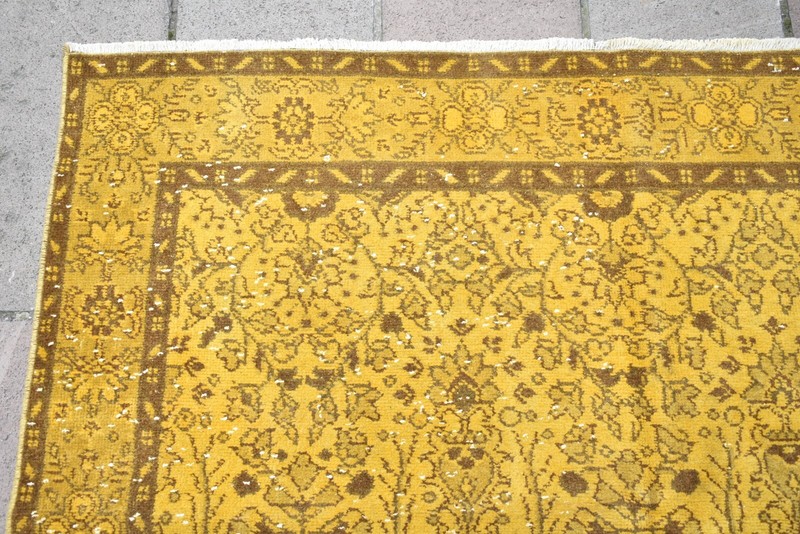 Vintage Turkish Rug 64'' x 113'' Anatolian Over Dyed Rug Painted Wool Area Rug gallery