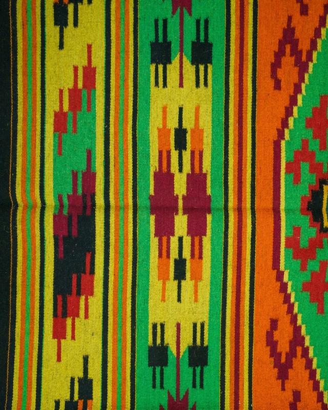 Romanian Oltenian Kilim Rug Handwoven 100% Wool Geometric Orange Green 1970s gallery