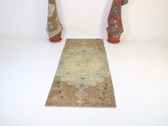 3×7 Brown Beige Runner Rug, Handmade Turkish Rug, Small Area Rug, 2.5×7.2 Ft