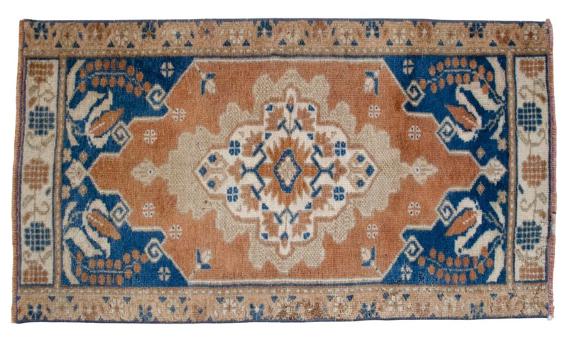 Vintage Oushak Small Rug 2x3 Hand-Knotted Wool Turkish Door Mat Pink Blue 1970s gallery