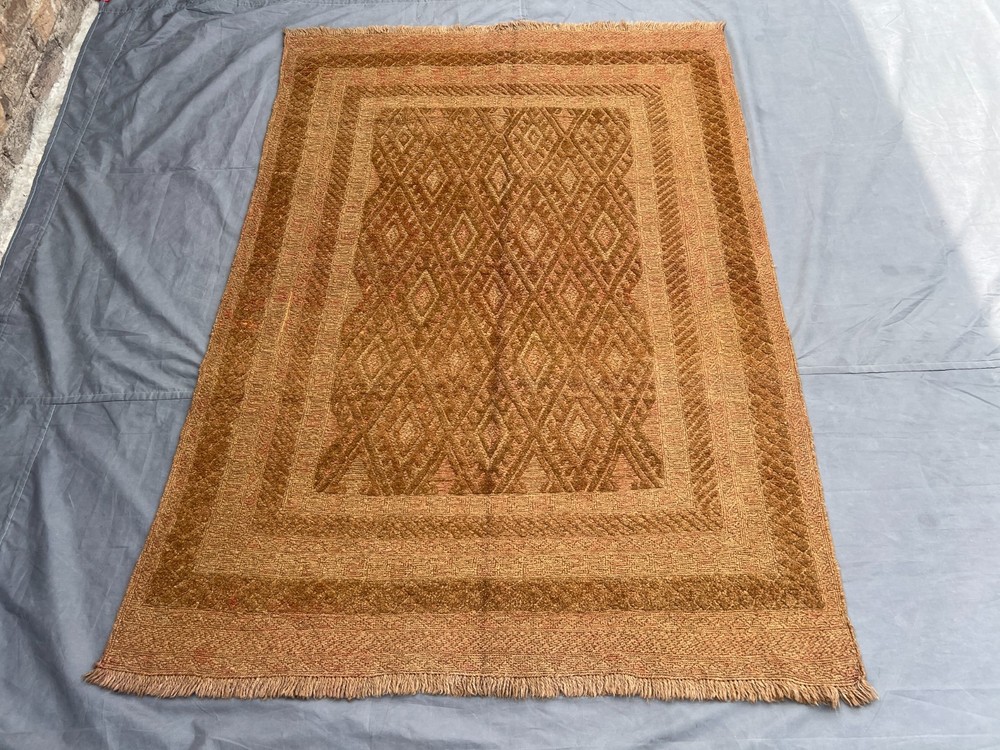 Camel Brown Faded Turkish Rug 4'4x6 Tribal Boho Geometric Vintage Area Rug