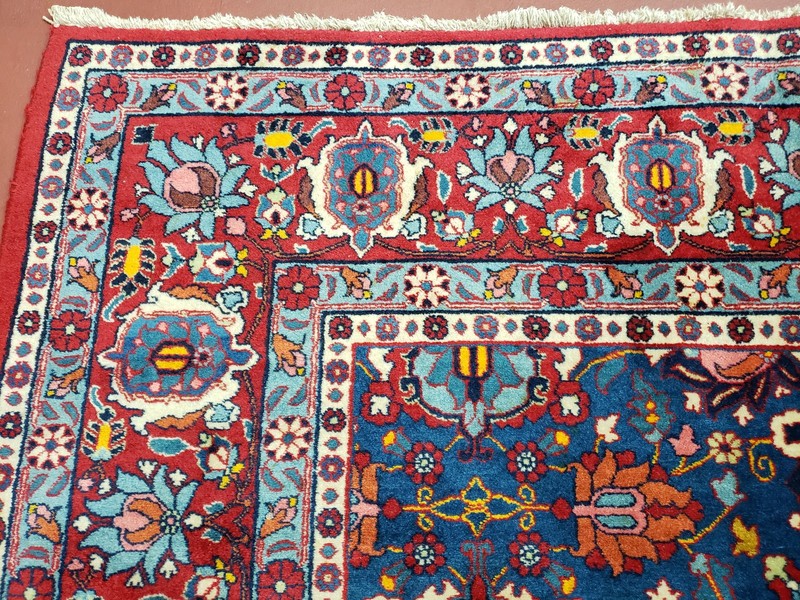 Antique Oriental Carpet 7x11 Rare Rug Blue Red Ivory Gold Hand-Knotted Wool Wow gallery