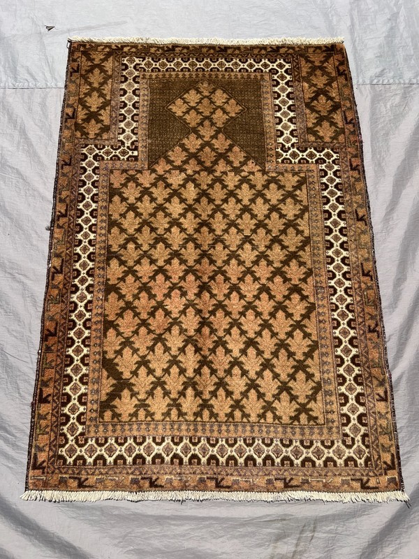 Antique Hand Knotted Terracotta Rug 3x5 ft Afghan Baluchi Geometric Muted Carpet gallery