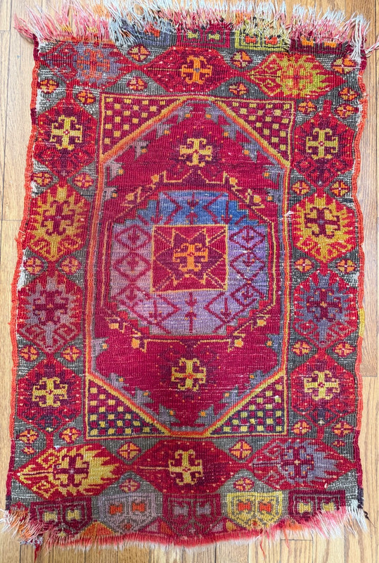 Antique Handmade Turkish Anatolian Wool Prayer Rug 3'3" x 2'1" gallery