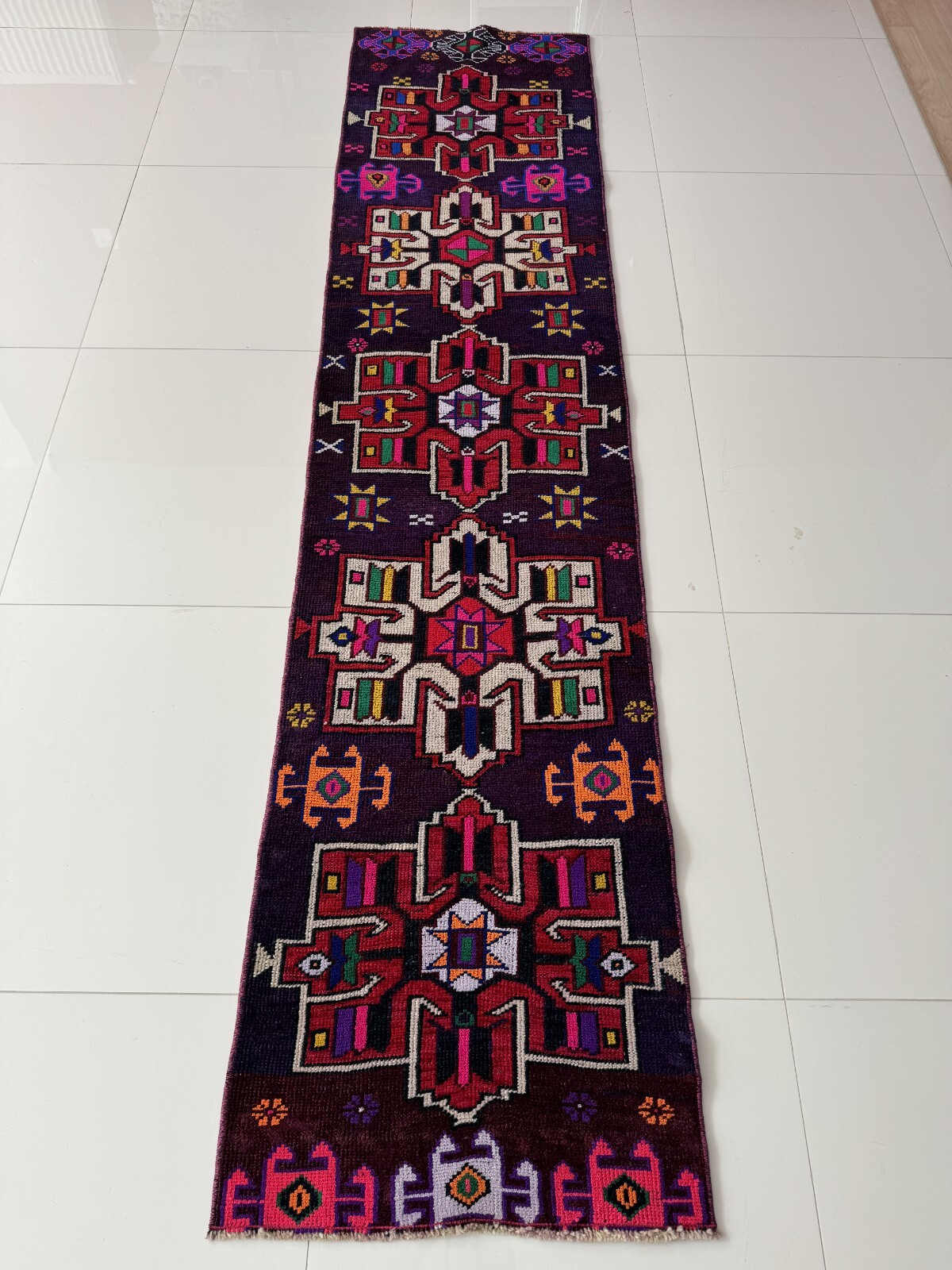 Vintage Handmade Wool Bohemian Oushak Runner Rug, 2x9 Ft Turkish Colorful Carpet gallery