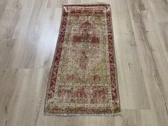 Vintage Turkish Oushak Rug Hand Knotted Wool Distressed Anatolian Rug 1.5×3.2 ft