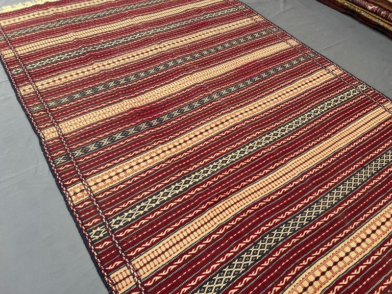 Vintage Afghan Handwoven Sumak Kilim Rug Geometric Tribal Wool Bedroom Rug gallery
