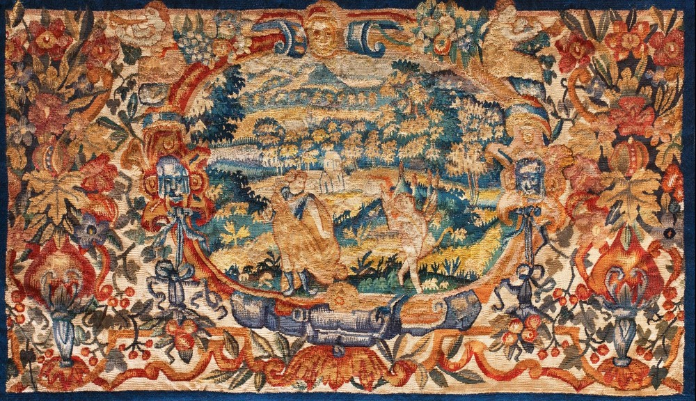 2'x3' Small Size Wool & Silk Antique 17th Century Wall Hanging Flemish Tapestry
