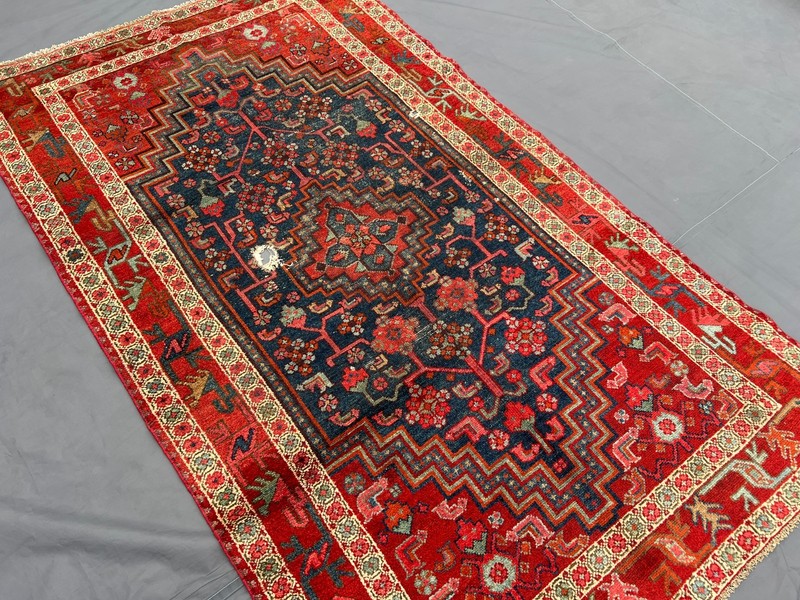 Antique Hand-Knotted Turkish-Inspired Rug, Geometric Pattern, Nomadic Art Rug gallery