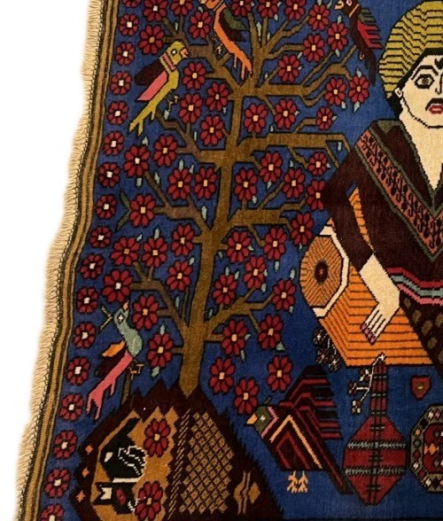 Hand-Knotted Pictorial Persian Rug Folk Art Wall Hanging Vintage Style Couple gallery