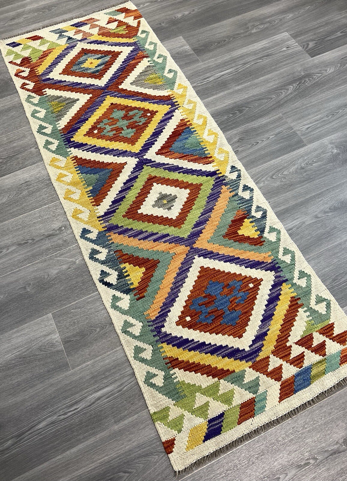 Handmade Kilim Runner wool natural colours Afghan Traditional 195cmx70cm gallery