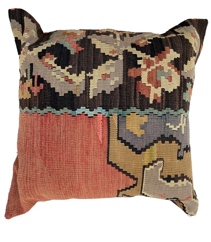 # 4422 Superb Custom Made Old Turkish Tribal Kilim Pillow Cover 20" by 20" gallery