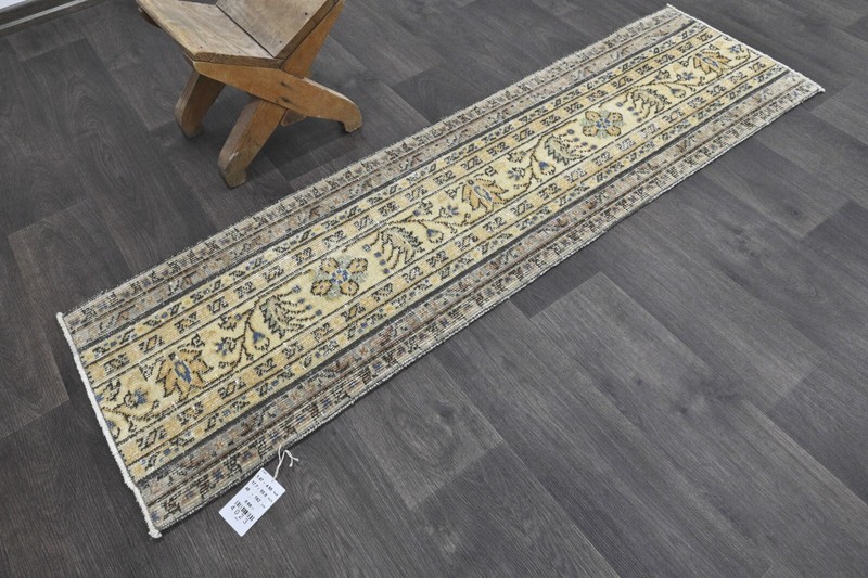 Vintage Turkish Runner Rug 1x5ft Wool Anatolian Handmade Hallway Oushak BEIGE gallery