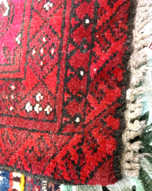 Vintage Floor Mate Afghan Handmade Red Small Rug 2x3 Ft Wool 20x27 Inches gallery