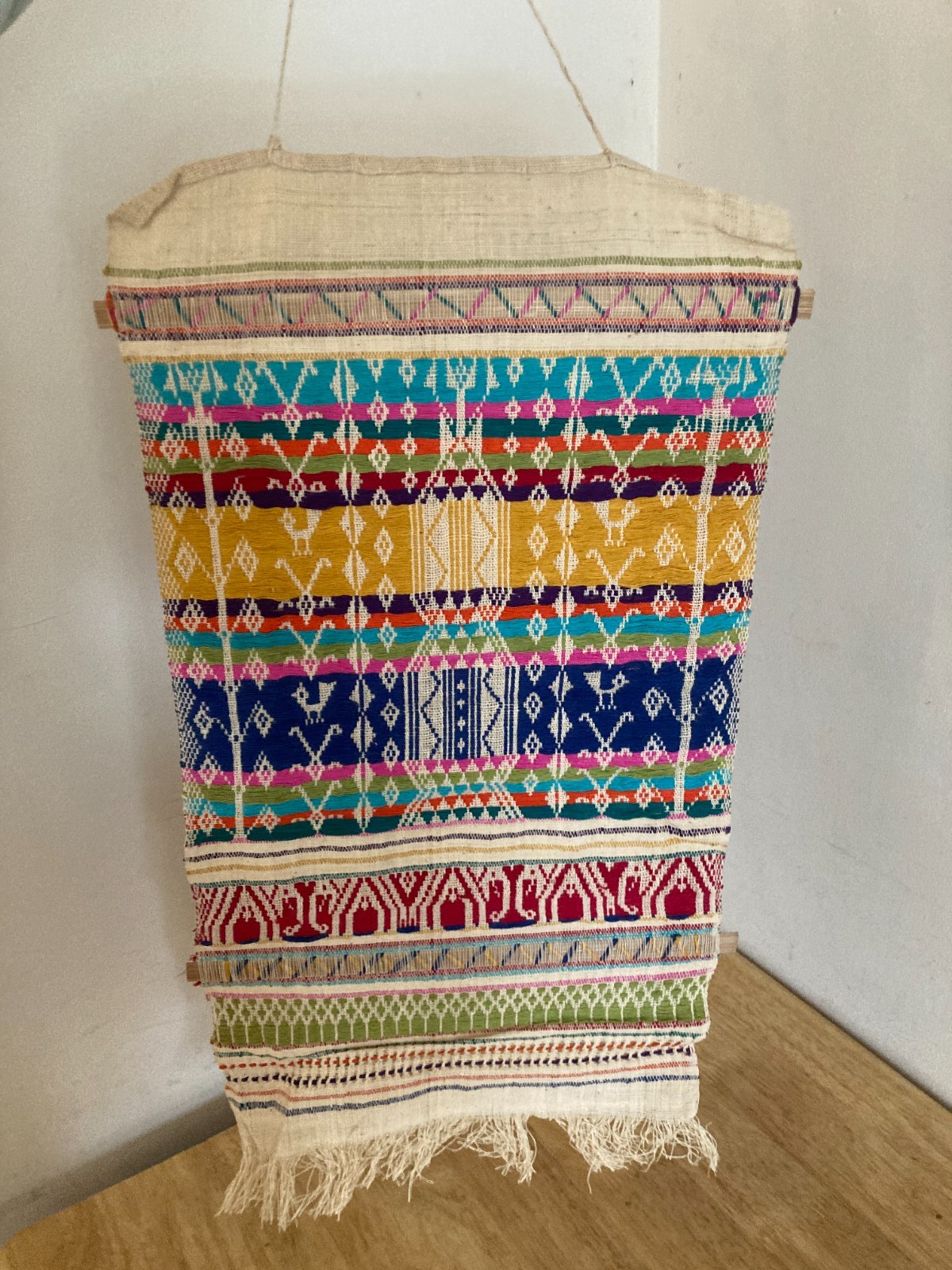 Vintage Handwoven Tribal Kilim Tapestry Wall Hanging Geometric Birds 22" x 11" gallery