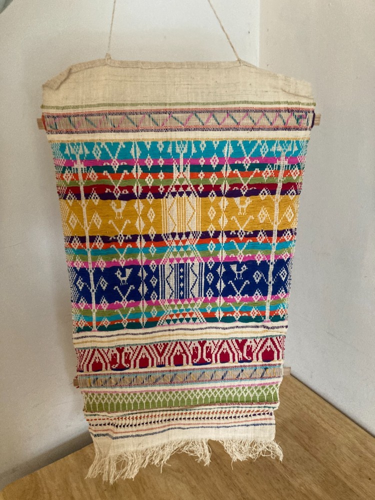 Vintage Handwoven Tribal Kilim Tapestry Wall Hanging Geometric Birds 22" x 11"