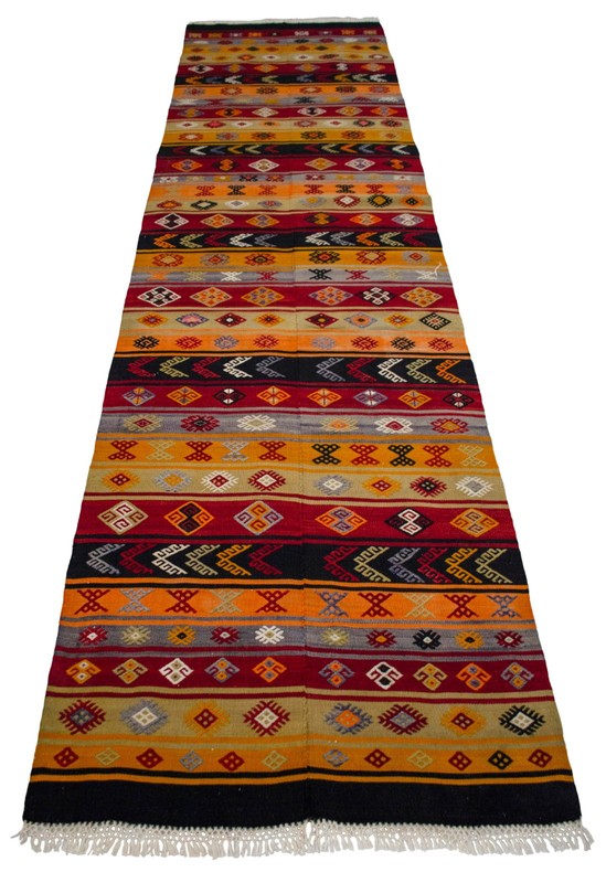 Handmade vintage runner rug Turkish kilim embroidered hallway decor rug 3x12 ft gallery