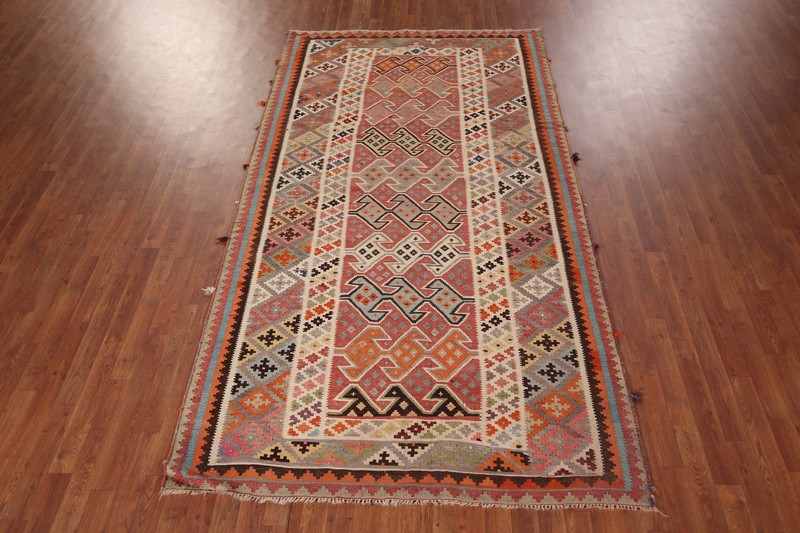 Vintage Hand-Woven Kilim Area Rug 5x10 Ft Geometric Tribal Wool Oriental Carpet gallery