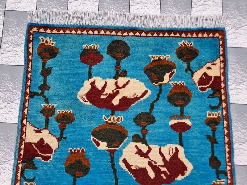Hand Afghan Opium Flower Rug Tribal Wool With Knotted Wall Hanging Rug gallery