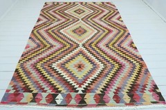 Turkish Kilim Wool Rugs, Boho Floor Rugs, Large Handmade Carpet Teppich 72″x112″