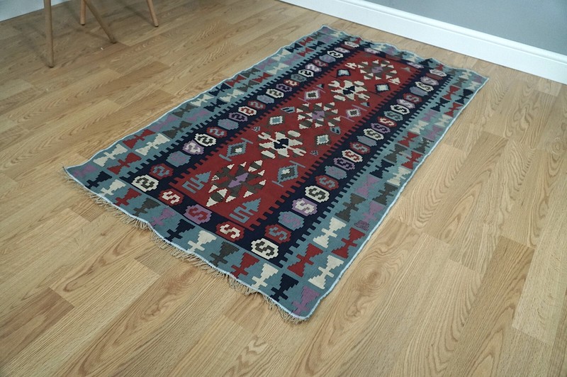 Oushak Kilim, Blue Vintage Kilim, 3x5 Turkish Kilim, 2.92x5.15 ft H-2639 gallery
