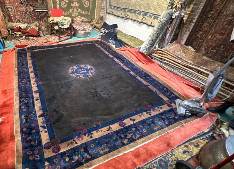 Auth: 20's Antique Art Deco Chinese Rug RARE Mandarin Lustrous Chocolate 10x13 gallery