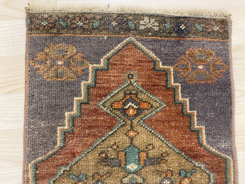 Antique Turkish Rug 1.2x2.8 ft Vintage Purple Rust Tribal Small Carpet Boho Mat gallery