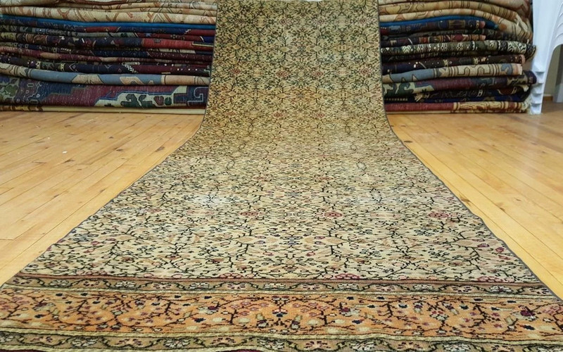 Rare Cr1930-1939s Antique 2'10"×9'5'' Wool Pile Floral Hereke Runner Rug gallery