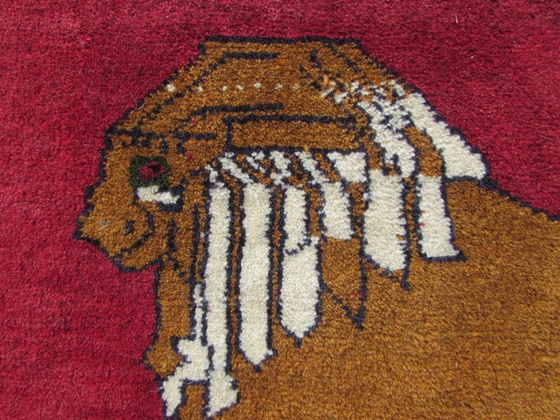 Vintage Traditional Hand Made Oriental Gabbe Wool Red Rug 158x104cm Animal Lion gallery