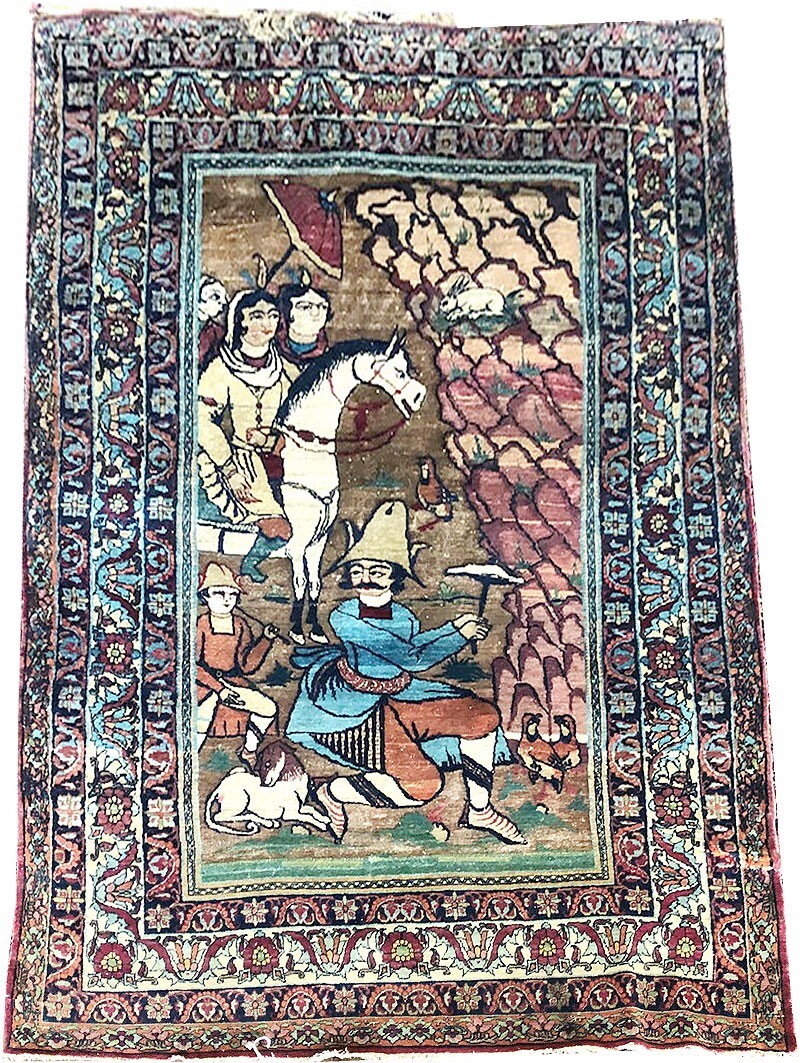 Antique Pictorial Shirin & Farhad Love Story Lavar Kirman Rug gallery