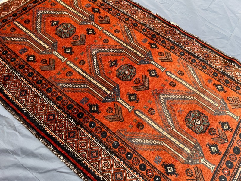 Antique Orange Afghan Rug 3'10 x 6'6 ft – Hand Knotted Nomadic Tribal Carpet gallery