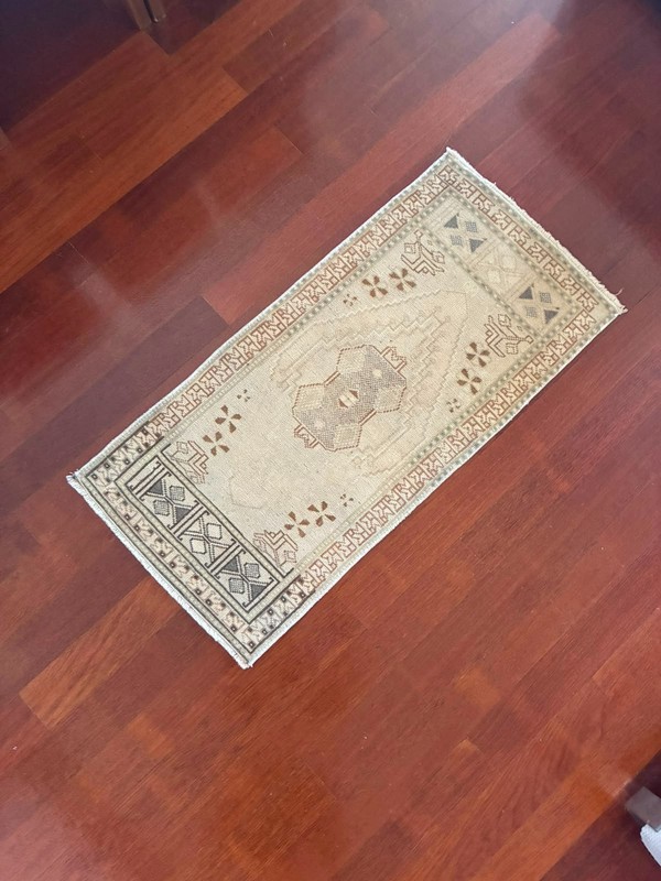 Vintage Turkish Rug 2x3 Muted Beige Cream Tan Hand Knotted Wool Accent Mat Boho gallery