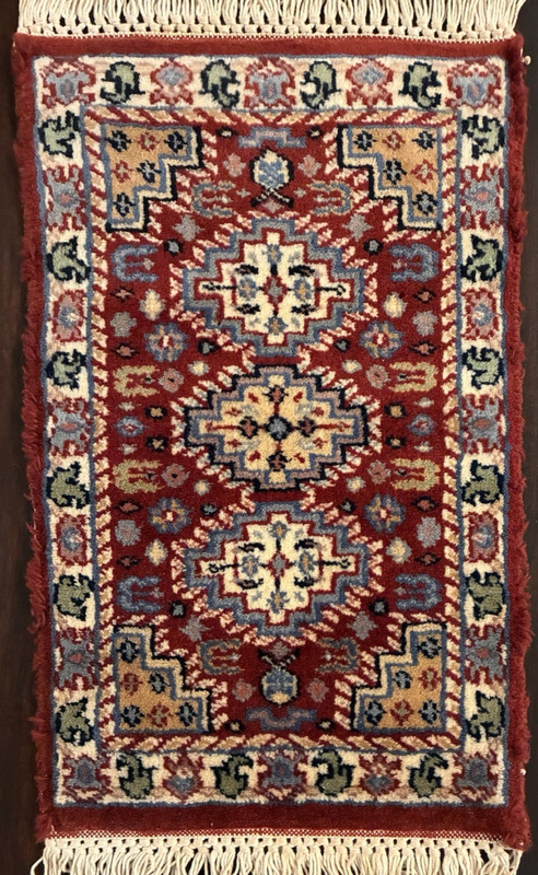 Vintage Virgin Wool Rug 19" x 12" Capel Salesman Sample Prayer 2" Fringed Edge gallery