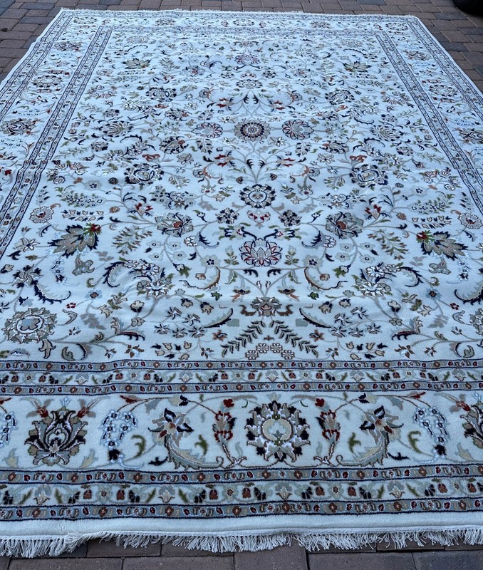 Top Quality New White & Blue Oriental Rug Handmade in India, Silk Accents, 9x12 gallery