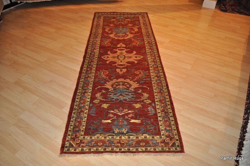 8 FT. NATURAL DYE FLORAL design rust, cream & Blue. HANDMADE chobi rug. gallery