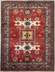 Handmade Wool Area Rug 4×6 , Red and Blue Green Rug, Oriental Rug