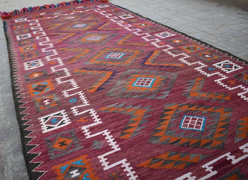 4'10 x 11'4 Handmade vintage afghan tribal qalaino area kilim rug, Best wool rug gallery