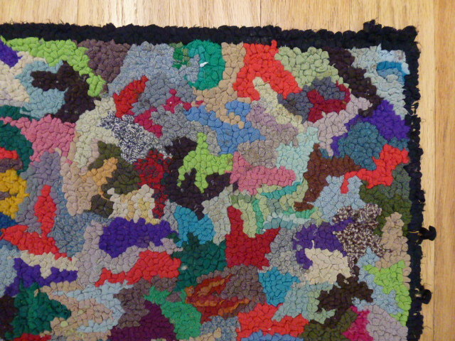 ANTIQUE PRIMITIVE FOLK ART Hand Hooked Rug on Burlap FARM HOUSE or CABIN gallery
