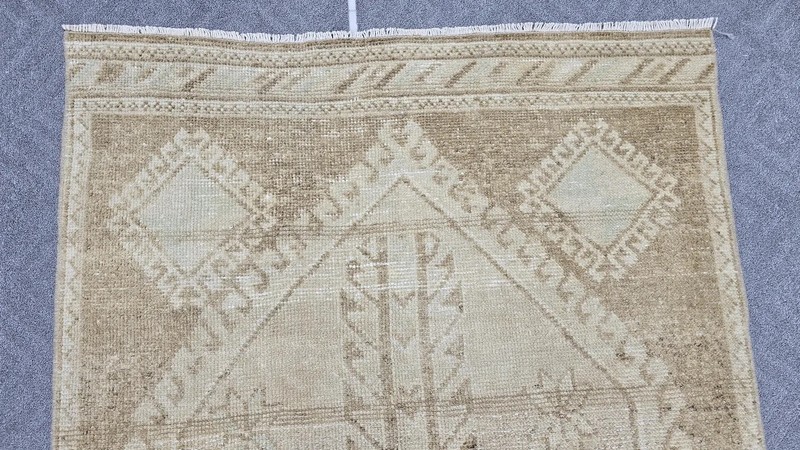 Turkish Runner Rug 3x11 ft Vintage Oushak Muted Cream Brown Blue Faded Neutral gallery