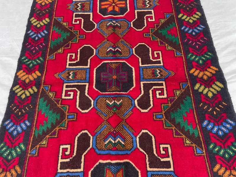 2'11x4'10 ft Vintage Afghan Baluchi HandKnotted Wool Red Triple Octagon Area Rug gallery