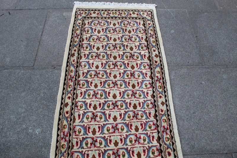 Vintage Hand Made Traditional Oriental Wool White Red Long Runner 228x71cm gallery