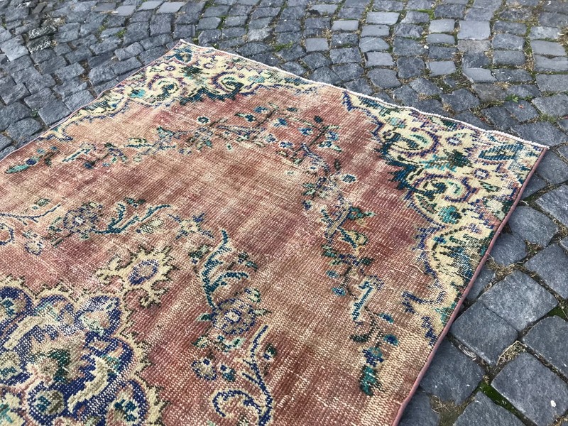Turkish Antique rug Bohemian Area rug Oushak rug Vintage Rug Handmade Wool rug gallery