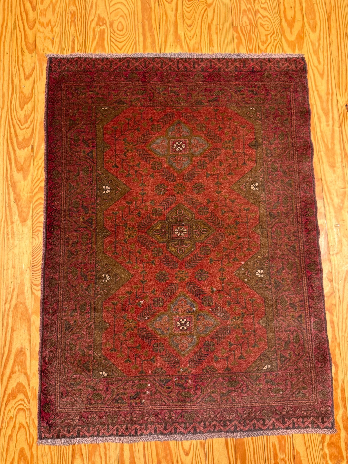 4x3 hand knotted antique area rug, in excellent condition, circa 1940s gallery