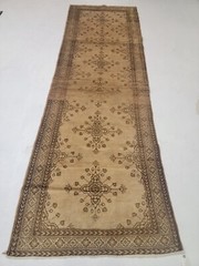 Antique Oriental Hand-Knotted Wool Runner Beige/Gold 3’3″ x 10’1″