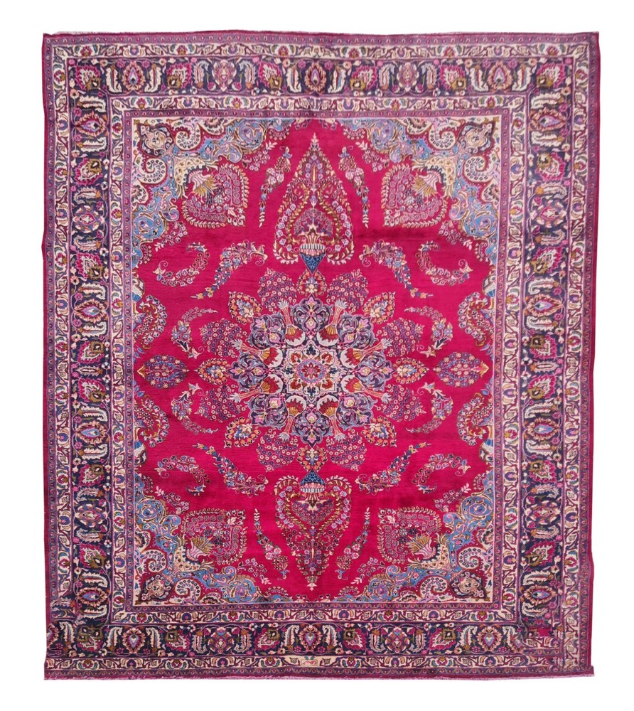 Genuine Hand Knotted Vintage Mashoud Wool Area Rug 13 x 10 Ft