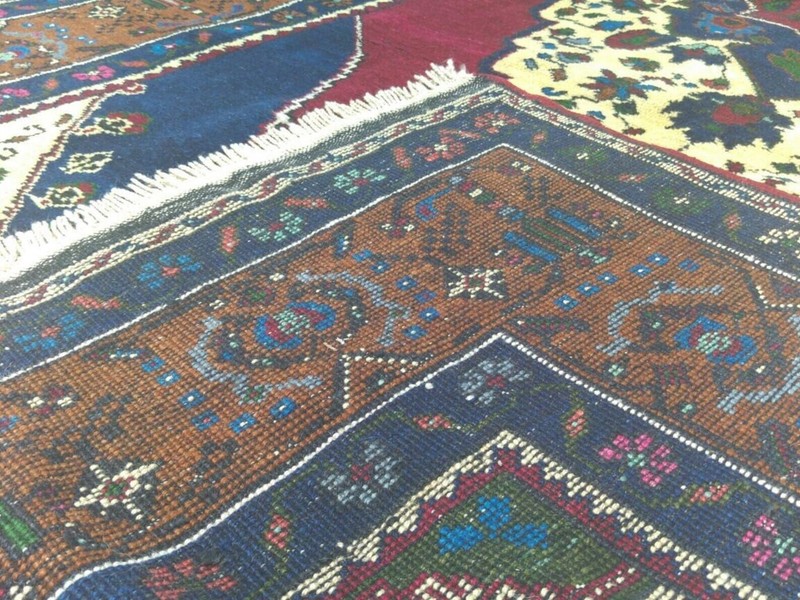Antique c1900-1939s Indigo Blue Vegy Dyes Wool Dowry Area Pile Rug 4’6”x 7’6” gallery