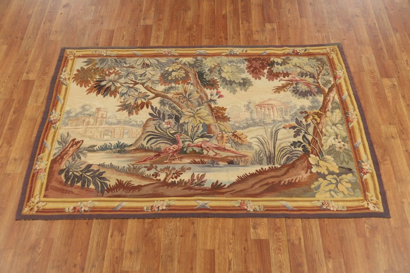 Vegetable Dye Antique Tapestries Rug Franch Hand-woven Wallhanging Kilim Rug 4x6 gallery